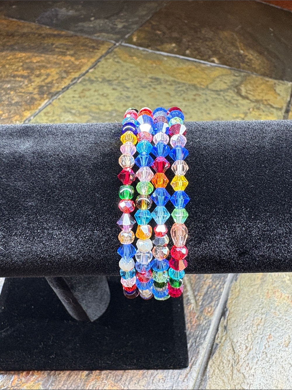 Multicolor Faceted Glass Beaded memory wire bracelet